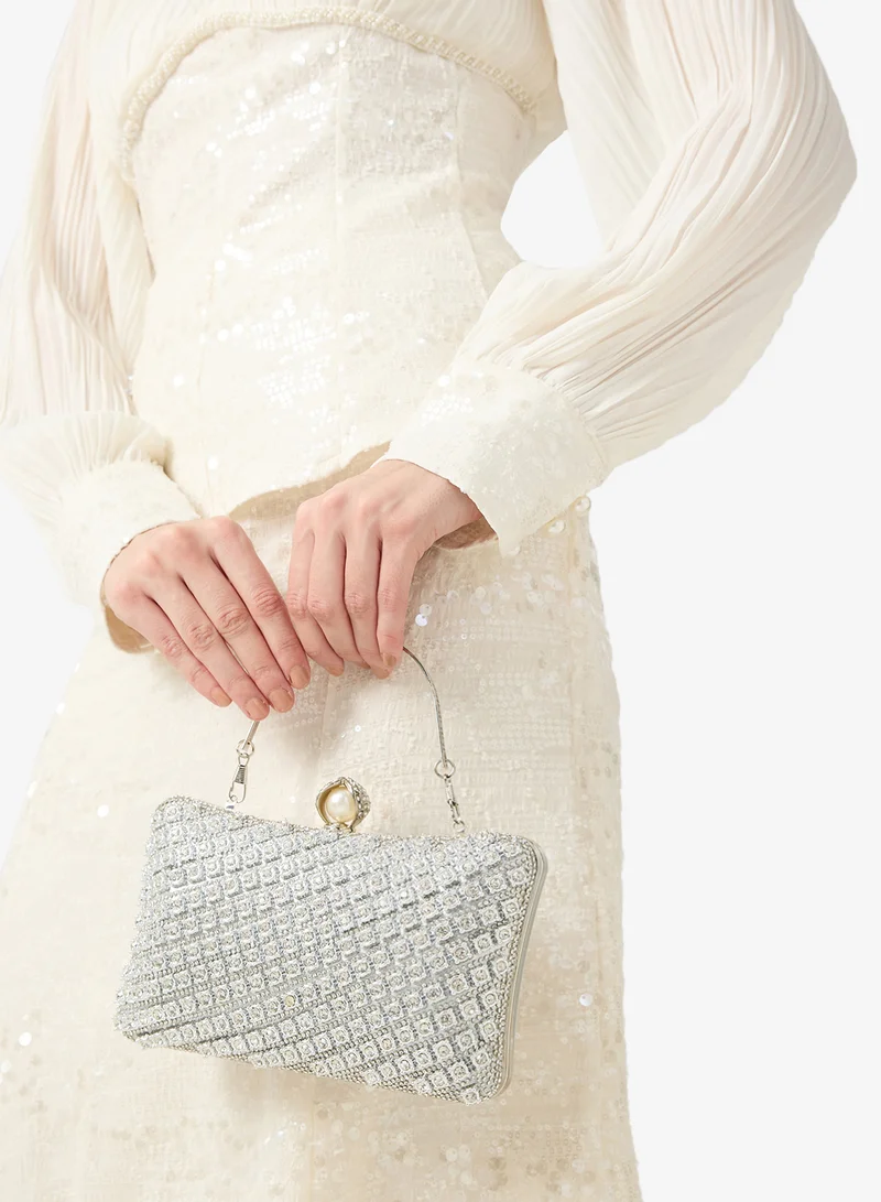 Khizana Silver Silver Top Handle Embellished Detailed Clutch for Women | Best Price UAE
